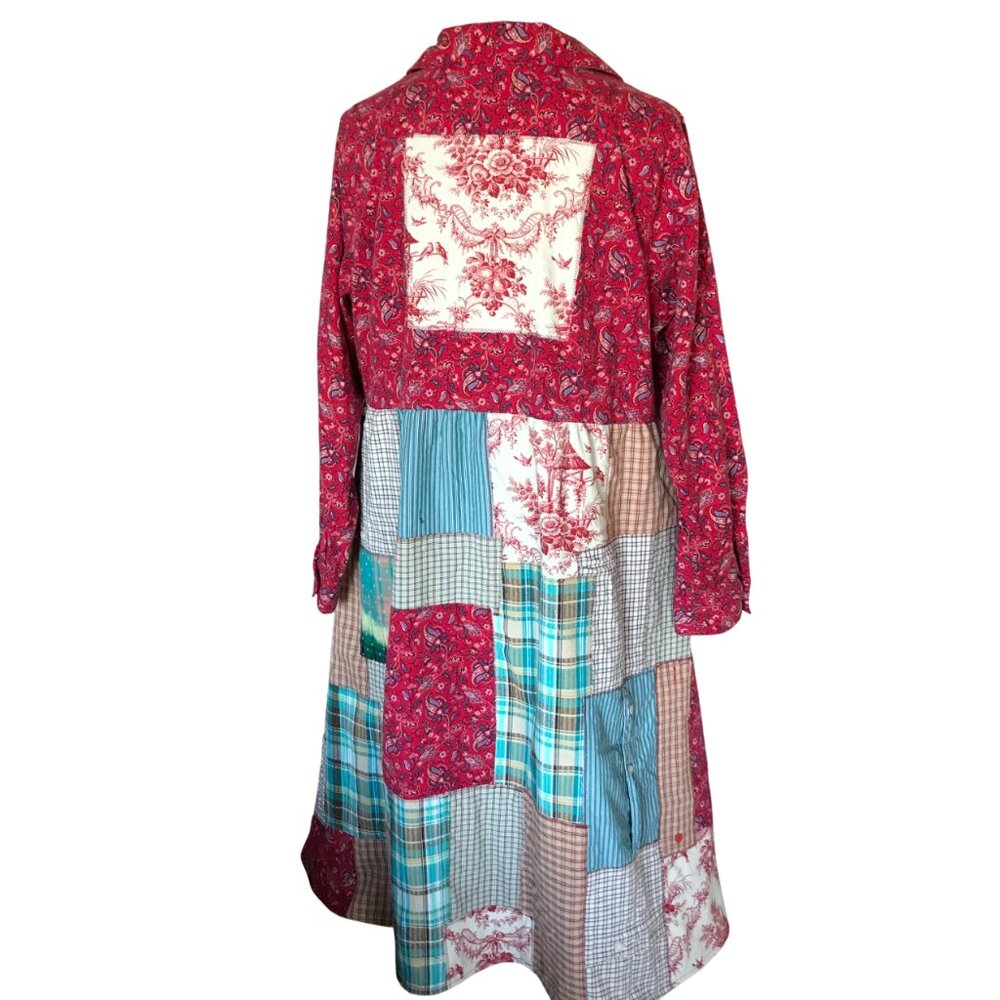 Boho Patchwork Duster, L: Upcycled Heavyweight Hi… - image 2